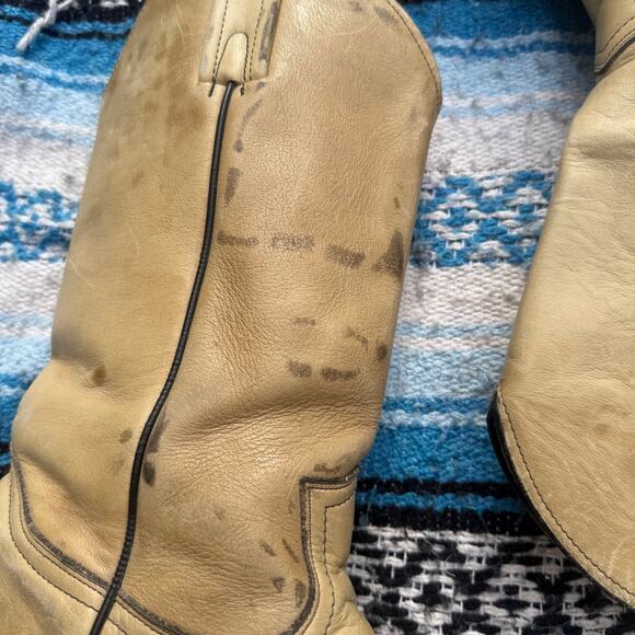 Men\'s Vintage 1970\'s Frye Cream Tan Leather Western #2304 Cowboy Boots Sz 10D main image 11